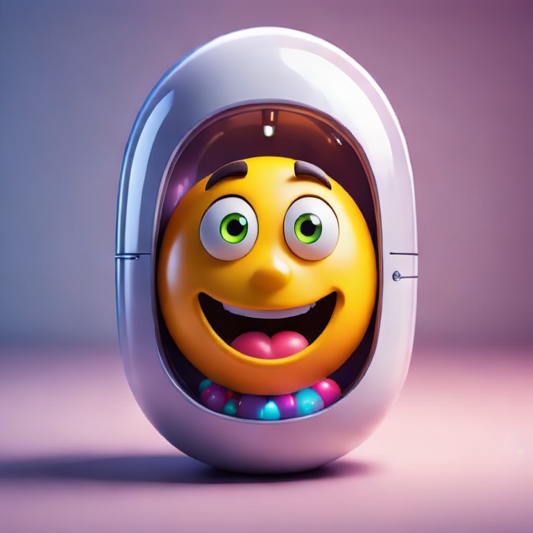 Image Playground ohjelman näkemys miltä Siri näyttää. Kuvassa on 3d hymiö jonkinlaisen kapselin sisällä.