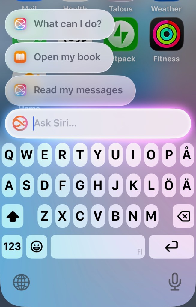 Sirin käyttöliittymä avattuna valmiina Apple Intelligence käyttöä varten.