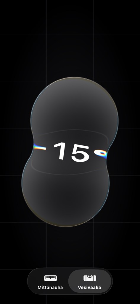 Kuvaruutukaappaus iPhonen Mittanauha-sovelluksesta. Kuvassa vesivaaka.