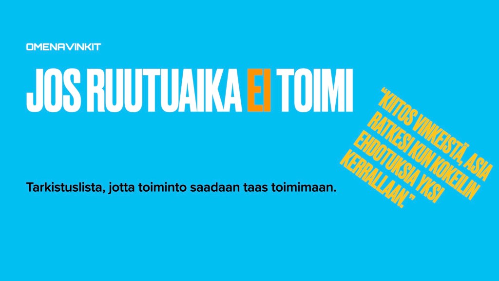Kuvaruutukaappaus Vinkkikirjaston videosta missä selvitetään miksi iPhone ruutuaika-toiminto ei toimi
