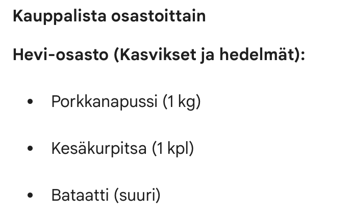 Osittainen tekoälyn luoma kauppalista